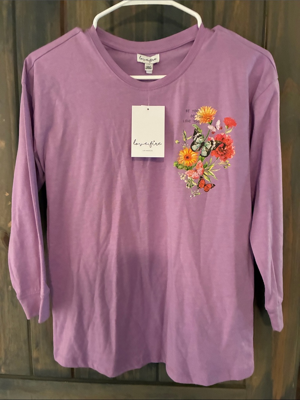 love, Fire Lavender Long-Sleeve Tee with Floral & Butterfly Print